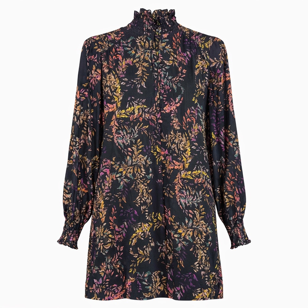 H&M‎ Floral Print Dress Ruffle Neck Poetcore Floral Black